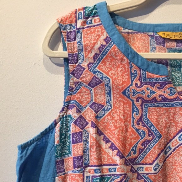 Aurelia XXL Kurta Sleeveless Pink Blue Pattern Indian Attire 100% Cotton - Picture 5 of 13